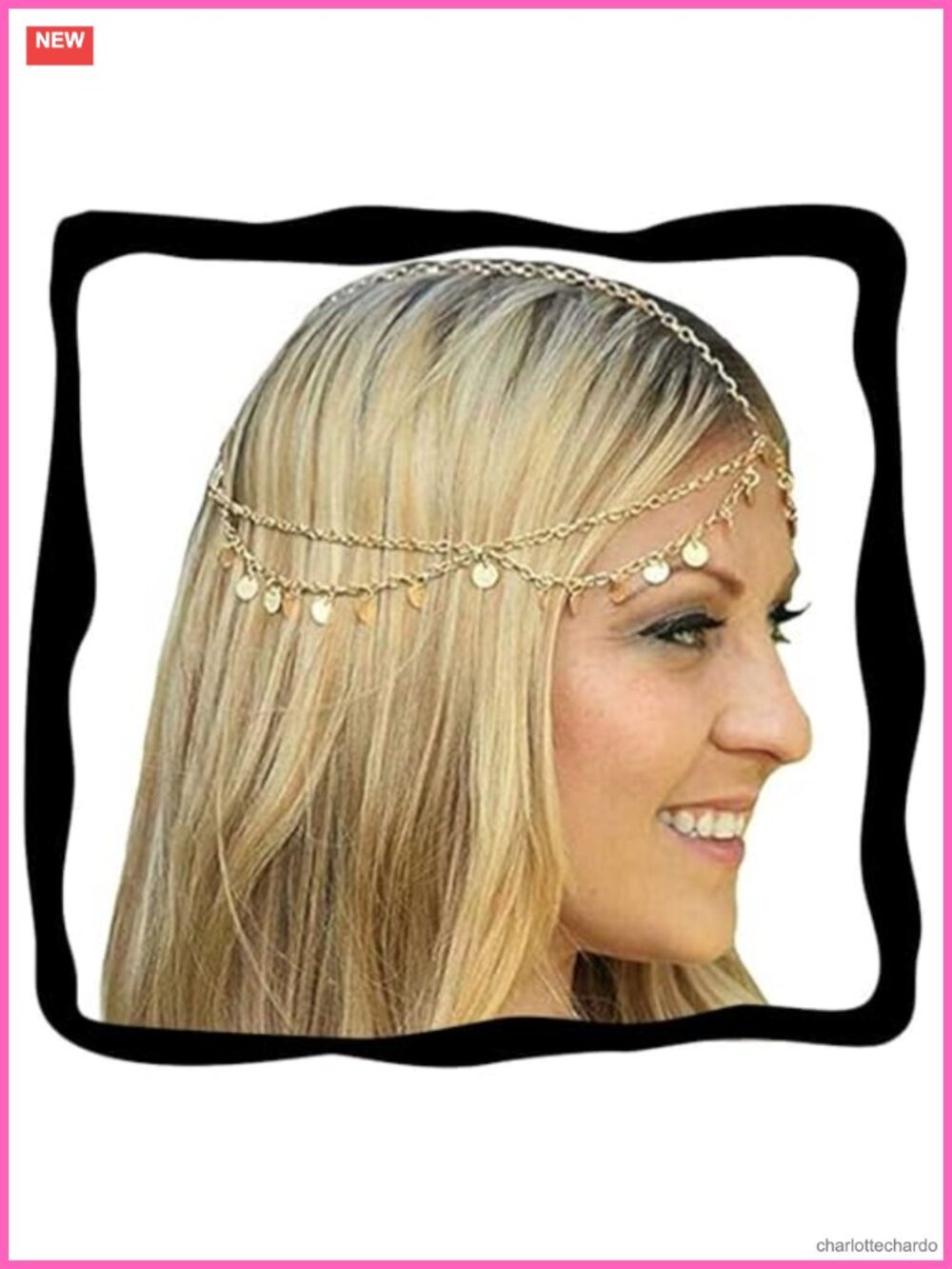 Sequin Head Chain Gold Headpiece Headband Retro Festival Costume